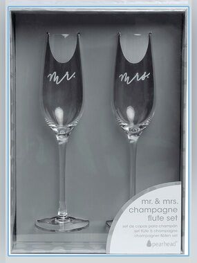 Pearhead Clear Mr. & Mrs. Champagne Flute Set